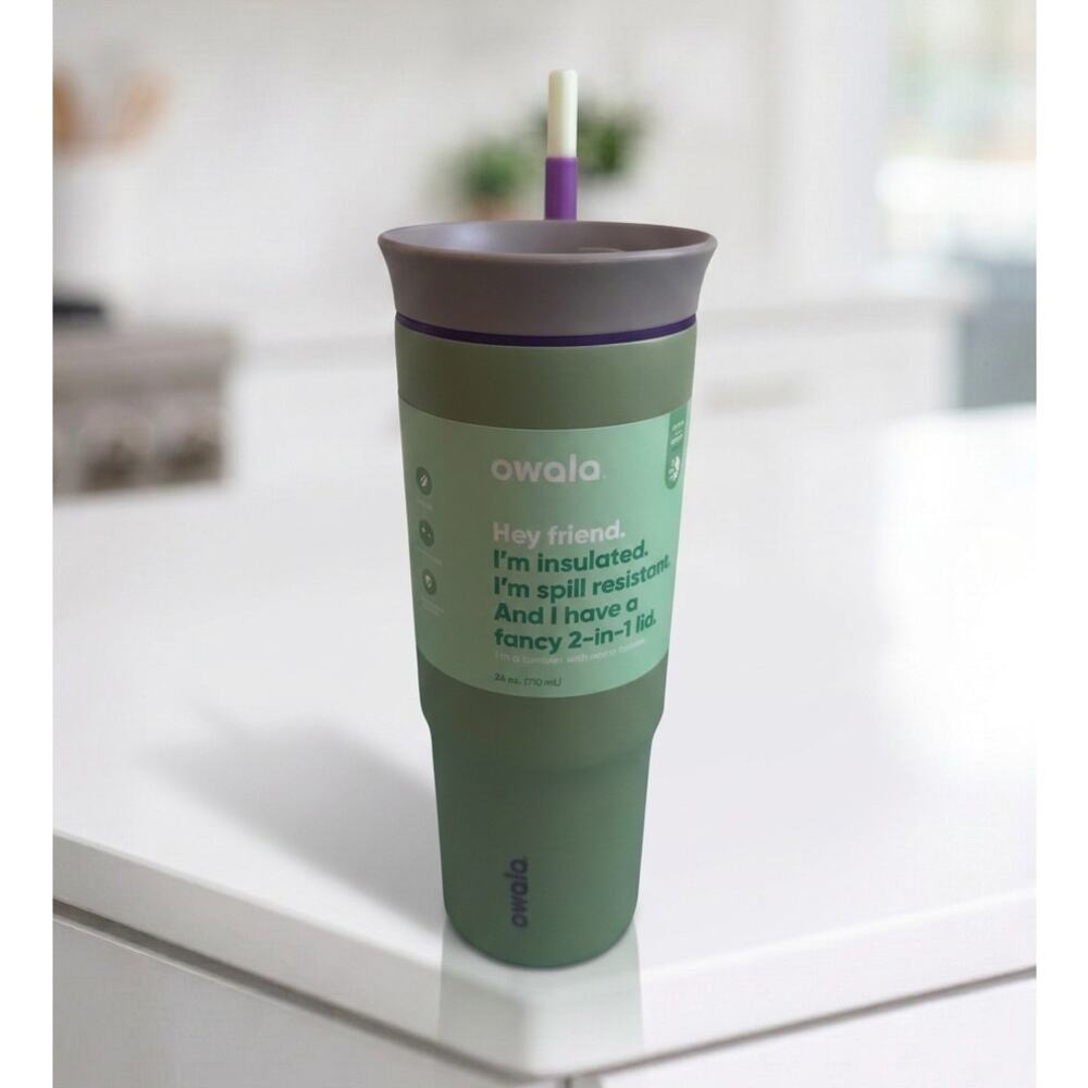Owala 24 oz Travel Tumbler Insulated 2-in-1 Lid Sagebrush Green BNWT